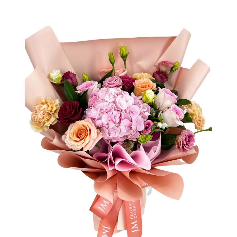 Hadley (1 Hydrangea, 6 Roses) - Flower Bouquet