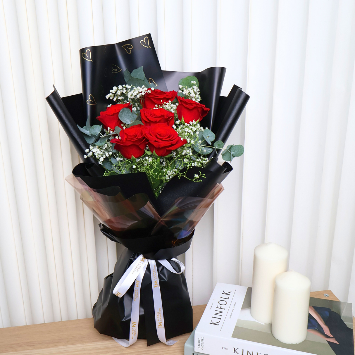 Colorful flower bouquet with artificial roses, perfect gift.
