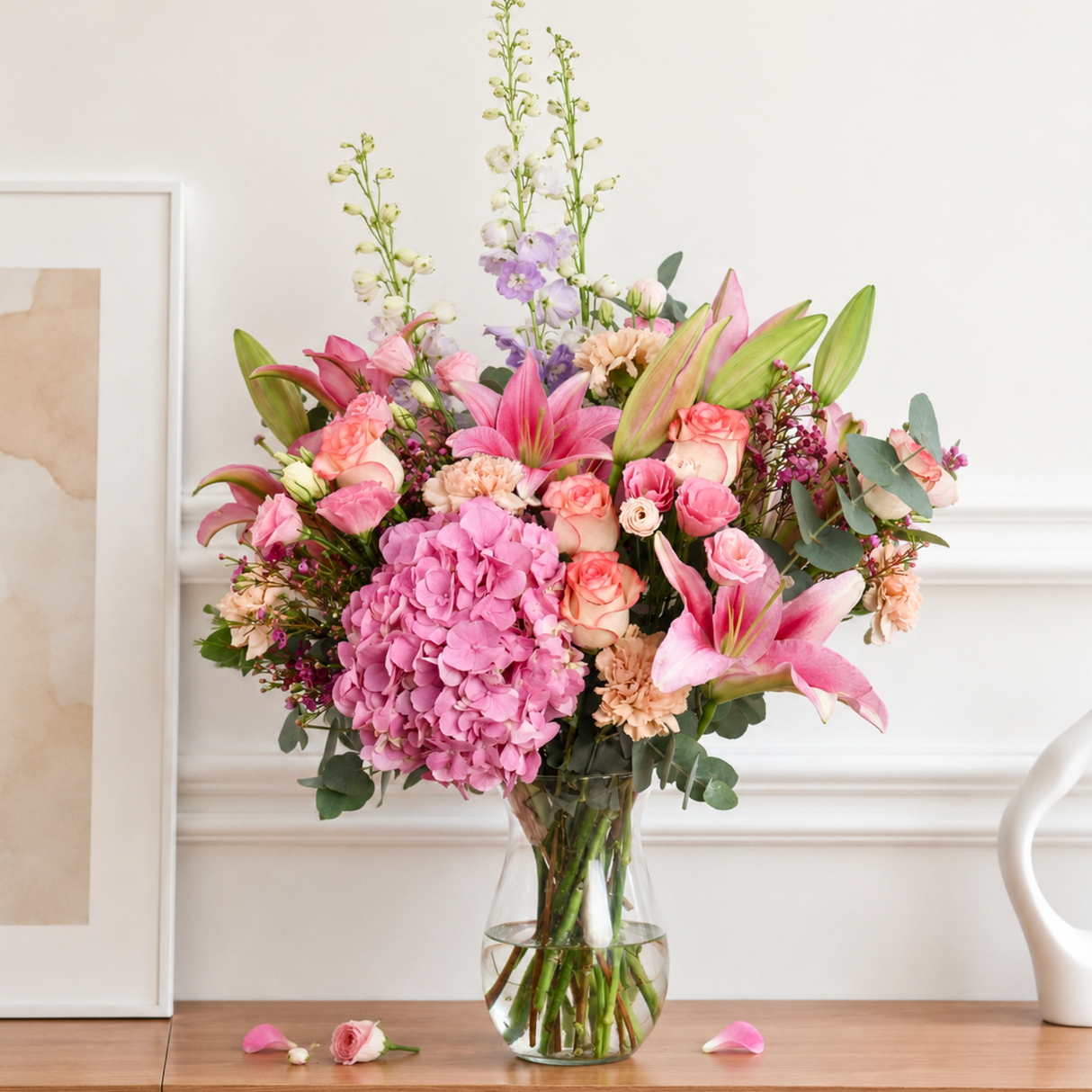Hera (5 Roses, 5 Lilies ) - Vase Arrangement