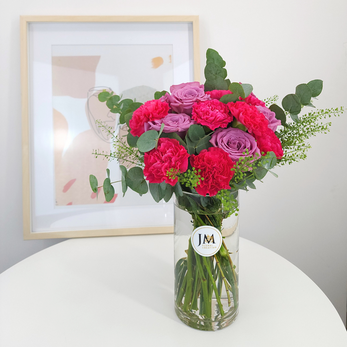 iris Roses & Carnations Vase Arrangement Birthday Flower Bouquet Singapore