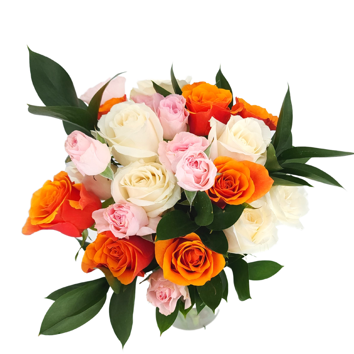 isabella Orange, Pink & White Roses Vase Arrangement Birthday Flower Bouquet Singapore