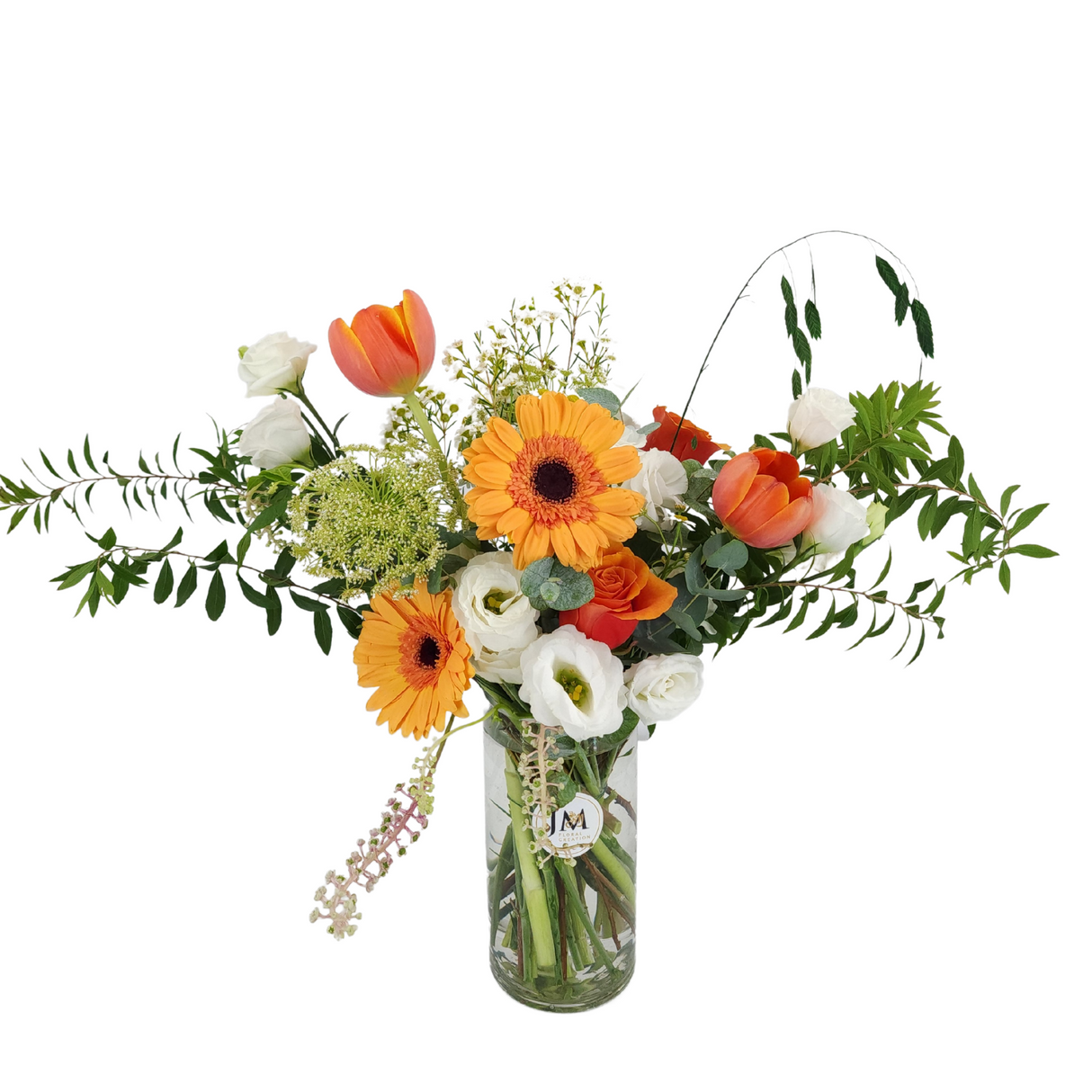 isla Orange Roses & Tulips Vase Arrangement Birthday Flower Bouquet Singapore