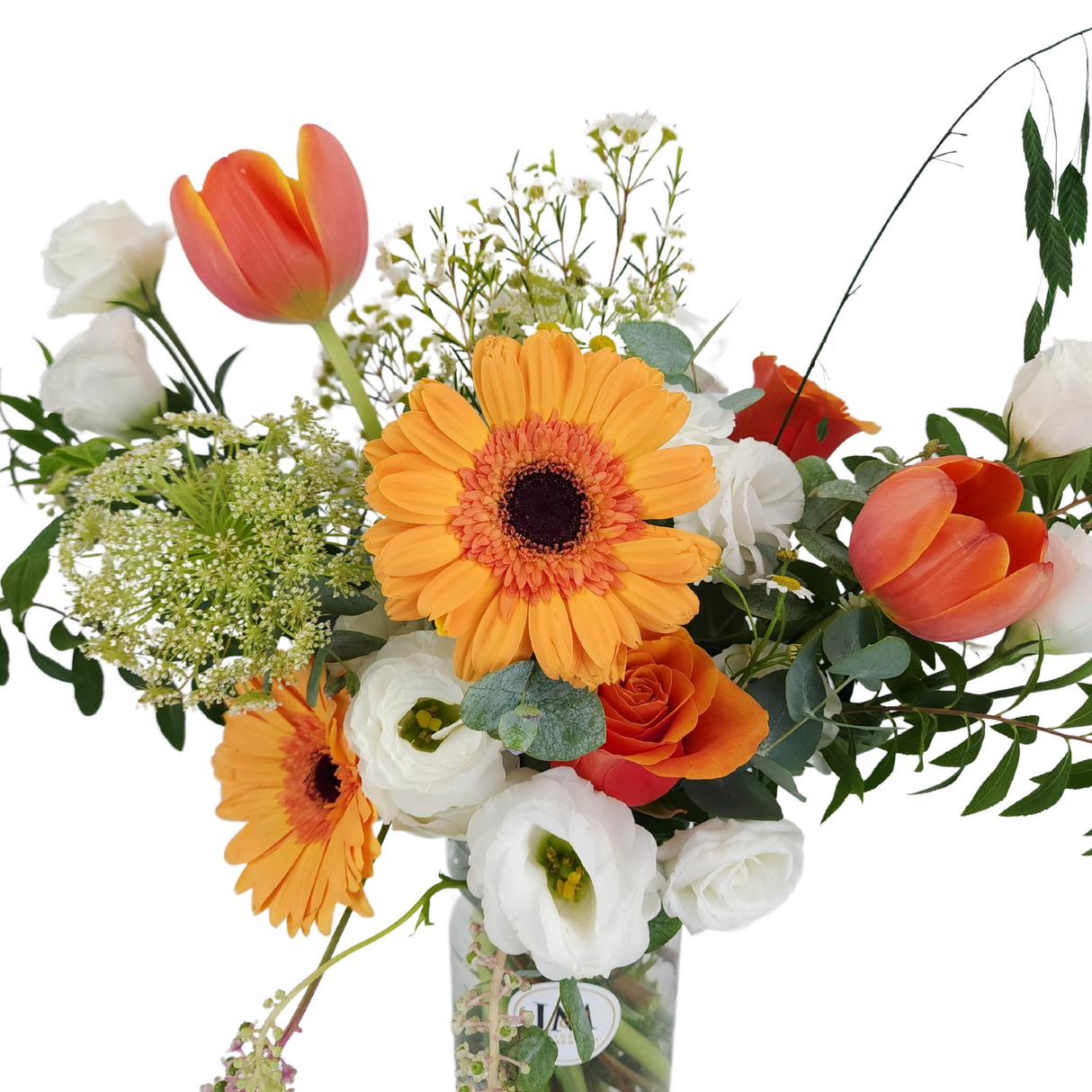 isla Orange Roses & Tulips Vase Arrangement Birthday Flower Bouquet Singapore