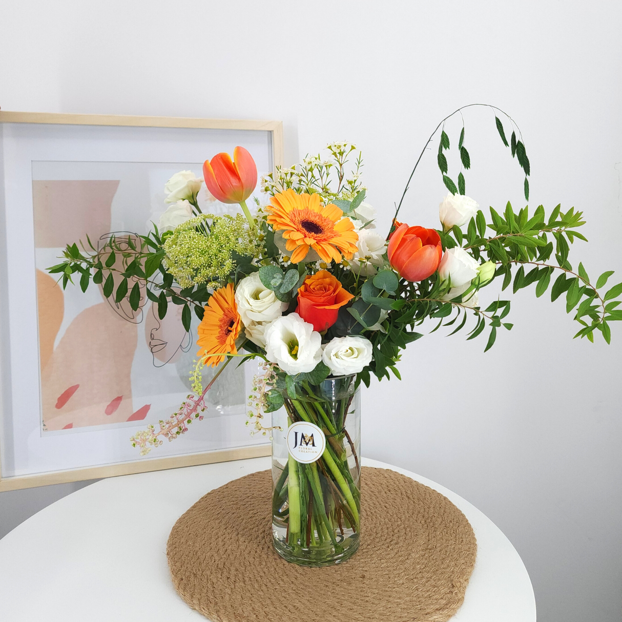 isla Orange Roses & Tulips Vase Arrangement Birthday Flower Bouquet Singapore