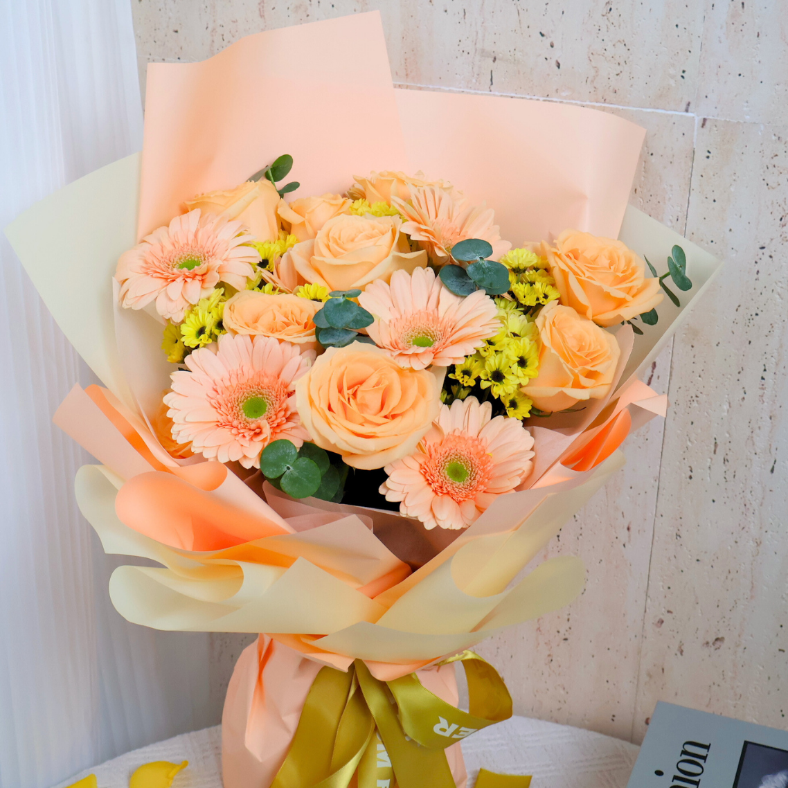 Kira (6 Gerberas, 9 Roses) - Flower Bouquet