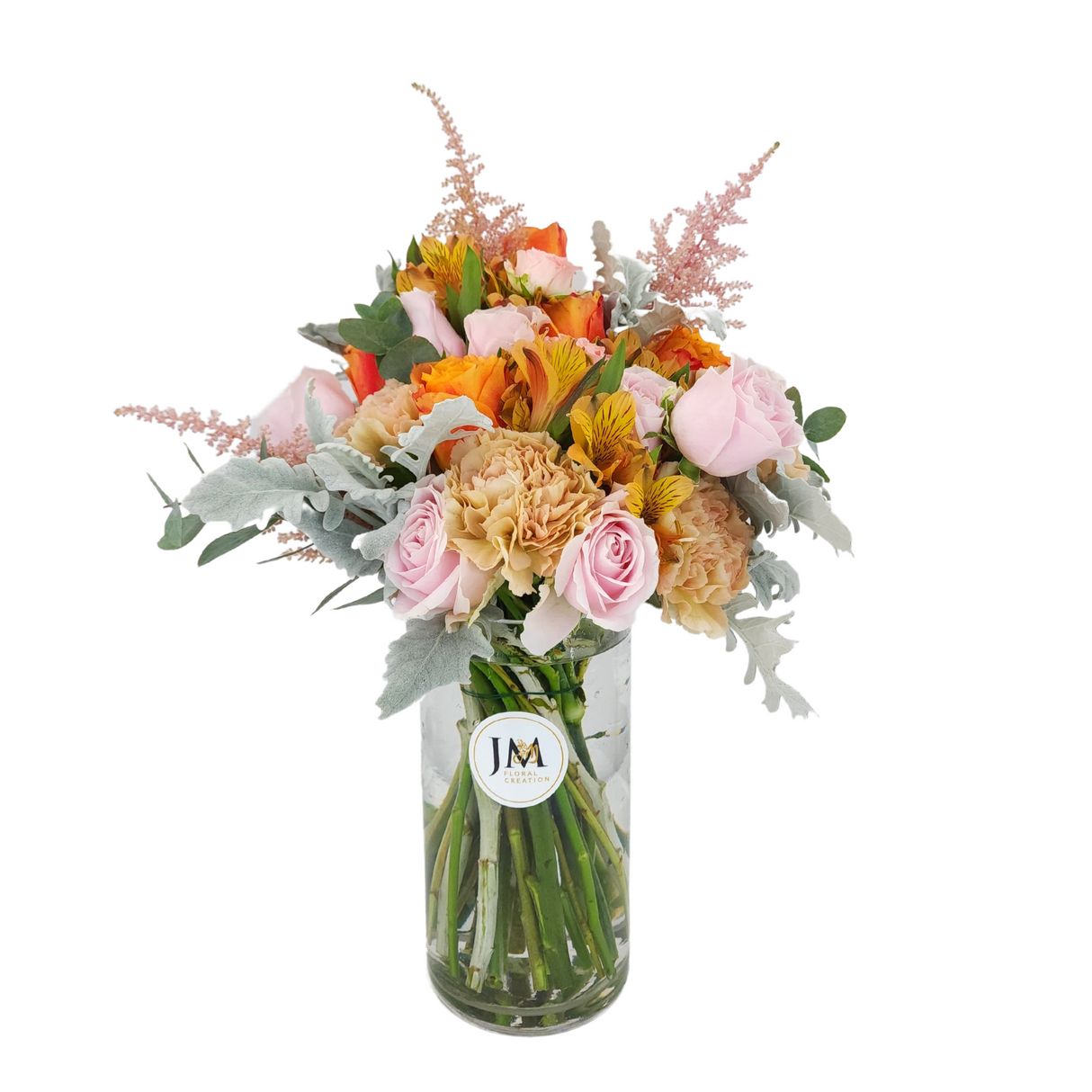 lara Pink And Orange Roses Vase Arrangement Birthday Flower Bouquet Singapore