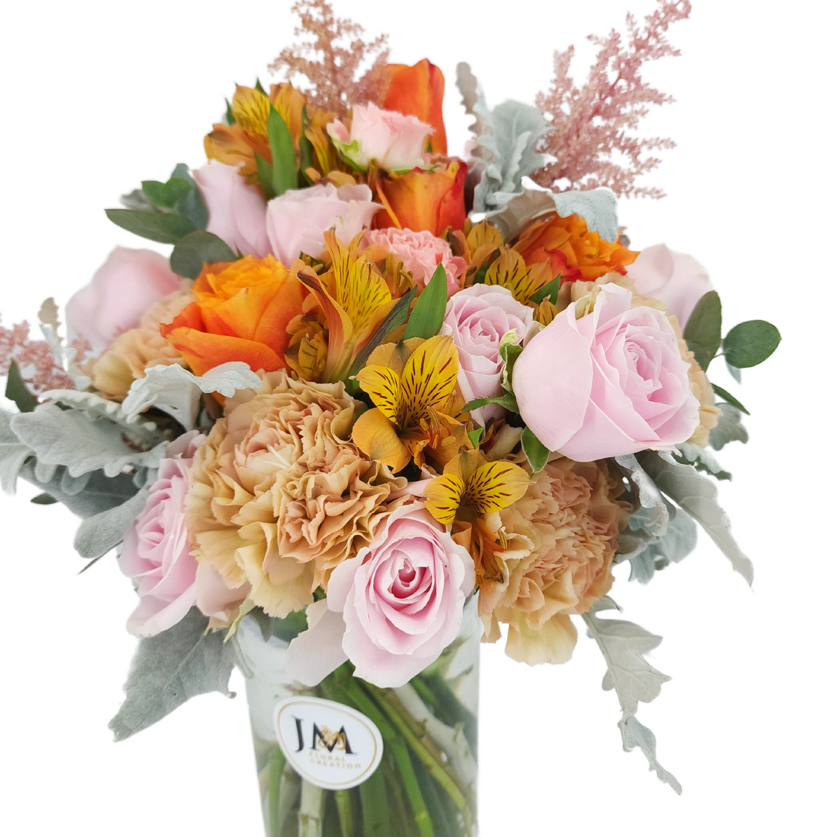 lara Pink And Orange Roses Vase Arrangement Birthday Flower Bouquet Singapore