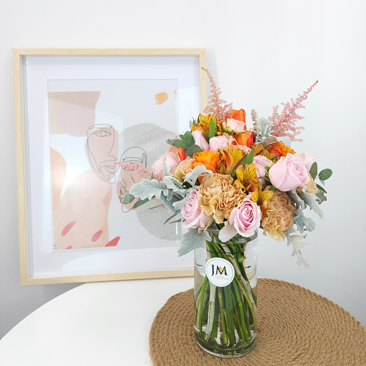 lara Pink And Orange Roses Vase Arrangement Birthday Flower Bouquet Singapore