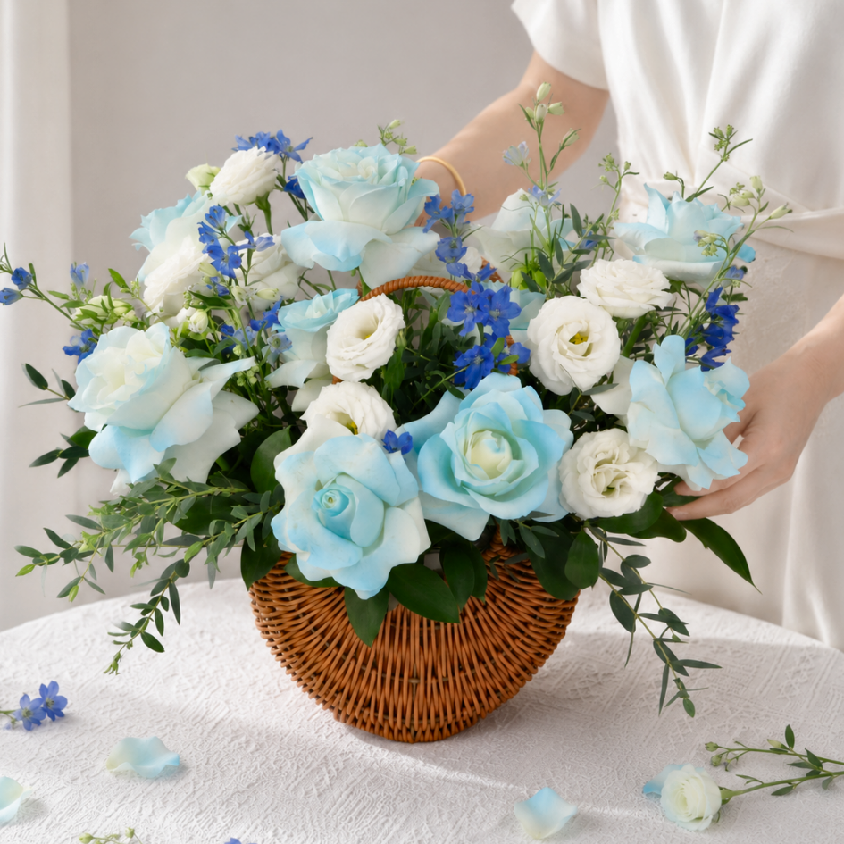 Lavinia (8 Roses) - Reflexed Rose Flower Basket