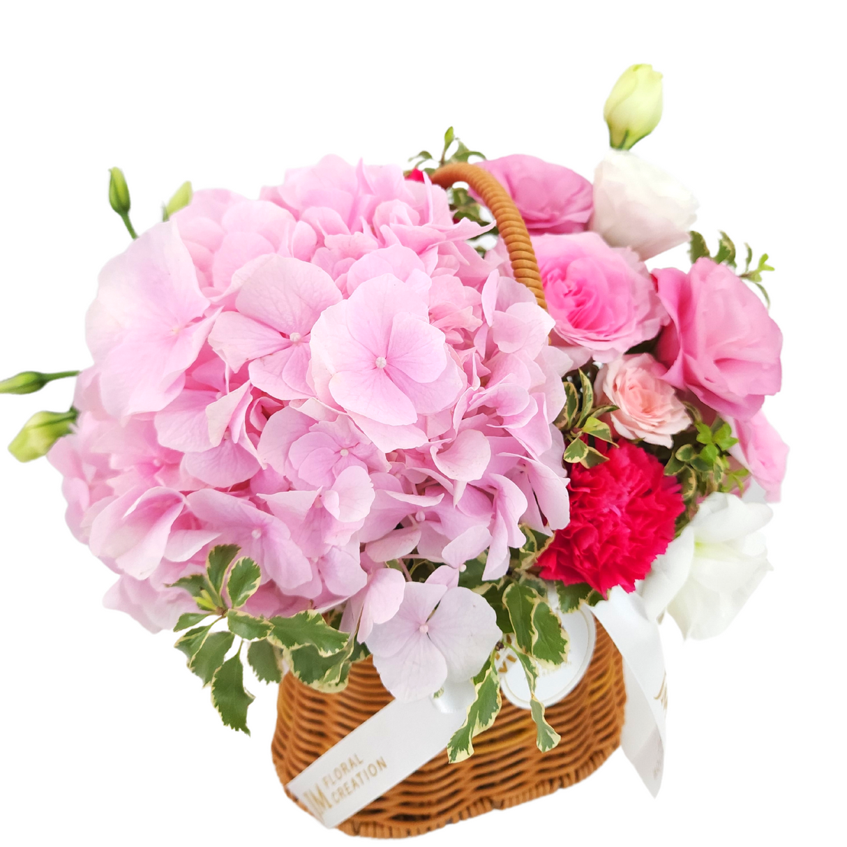 liliana Roses, Carnations & Hydrangea Korean-Style Basket Arrangement Birthday Flower Bouquet Singapore