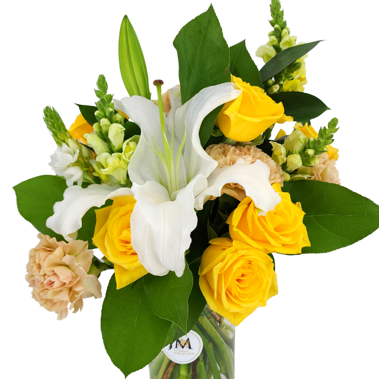 loretta Yellow Roses and White Lilies Vase Arrangement Birthday Flower Bouquet Singapore