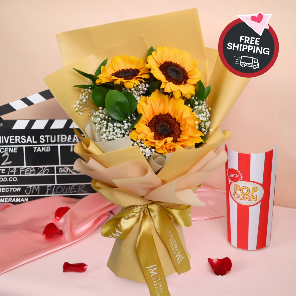 Love Light (3 Sunflower) - Valentine Flower Bouquet