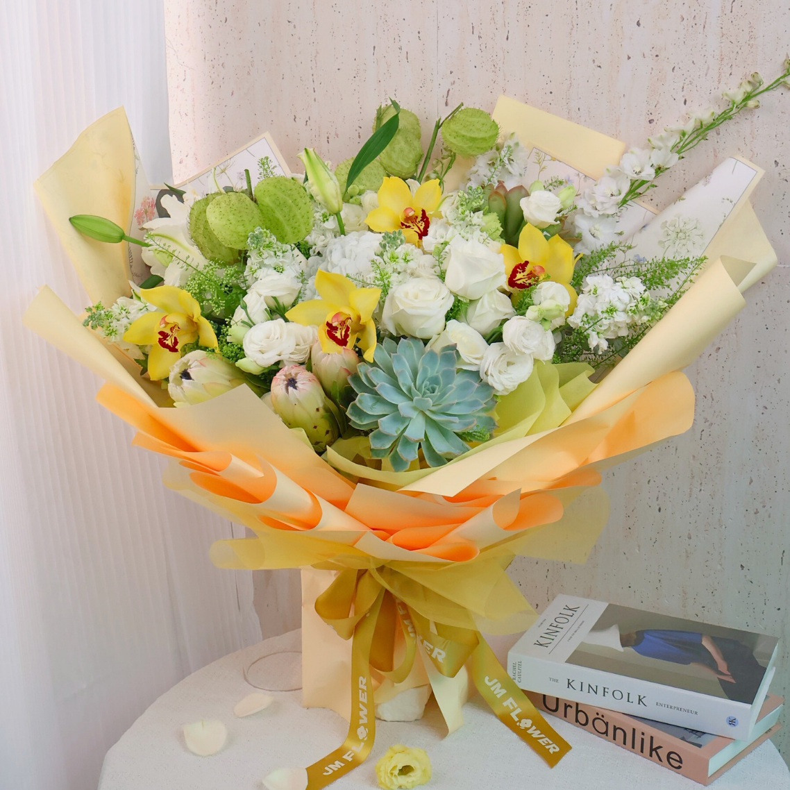 Luba (5 Roses, 3 Protea, Lilies) - Luxe Giant Bouquet
