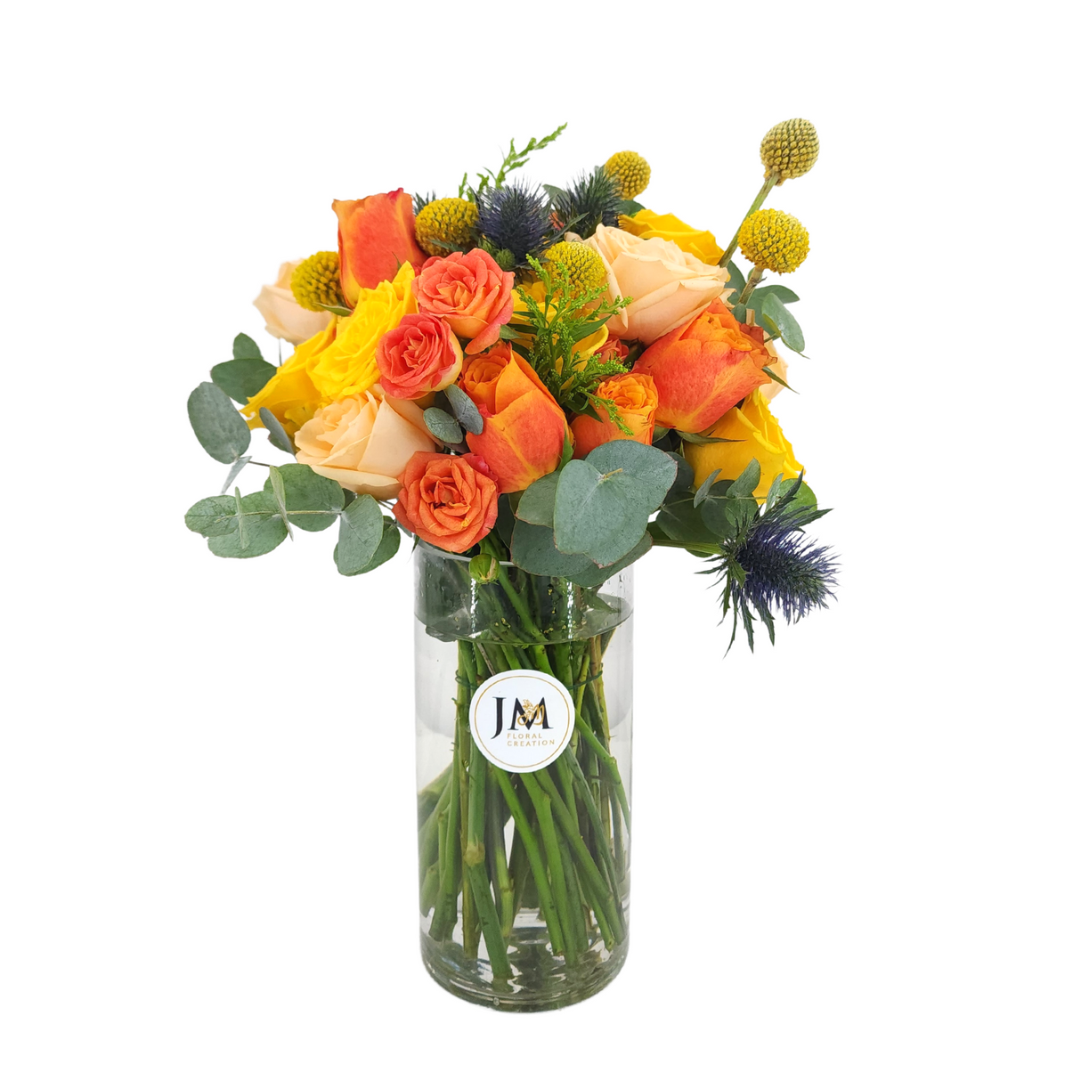 lucero Orange And Yellow Roses Vase Arrangement Birthday Flower Bouquet Singapore