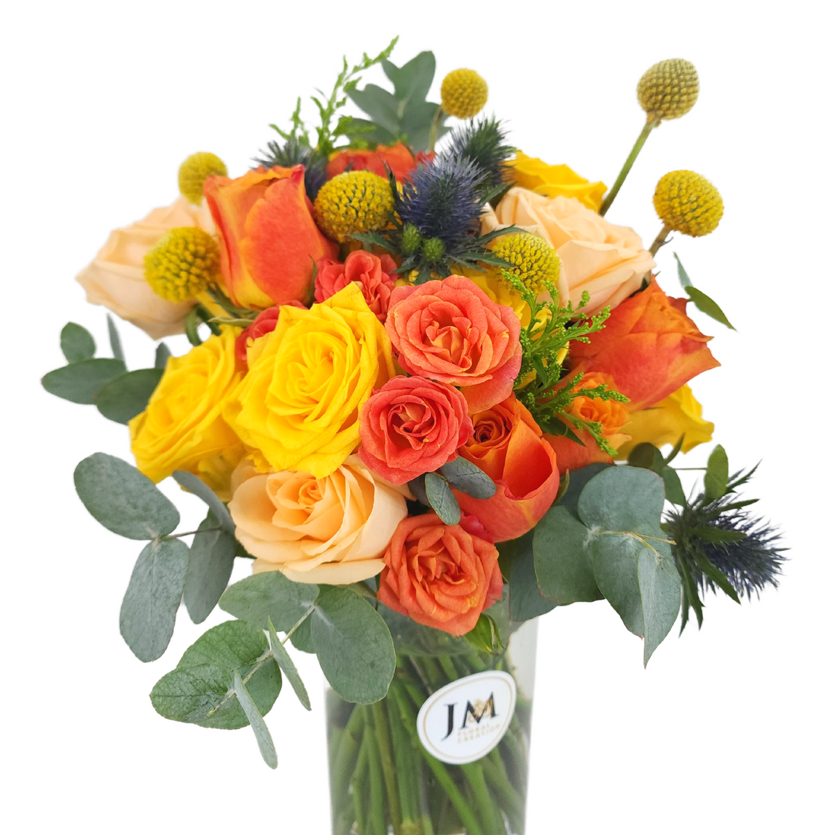 lucero Orange And Yellow Roses Vase Arrangement Birthday Flower Bouquet Singapore