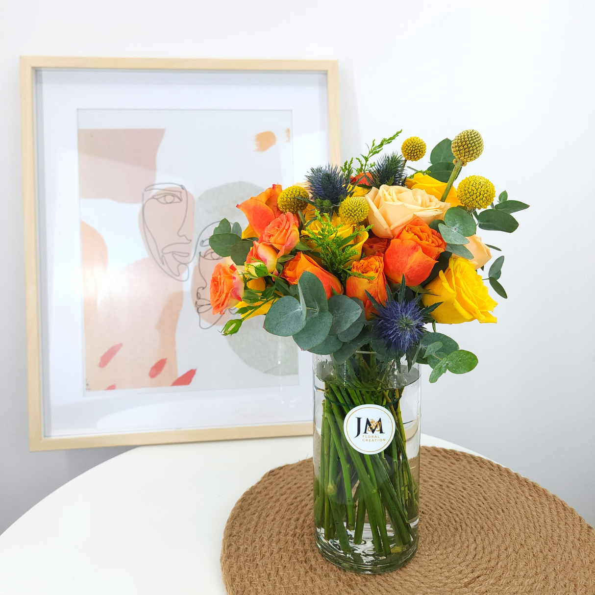 lucero Orange And Yellow Roses Vase Arrangement Birthday Flower Bouquet Singapore