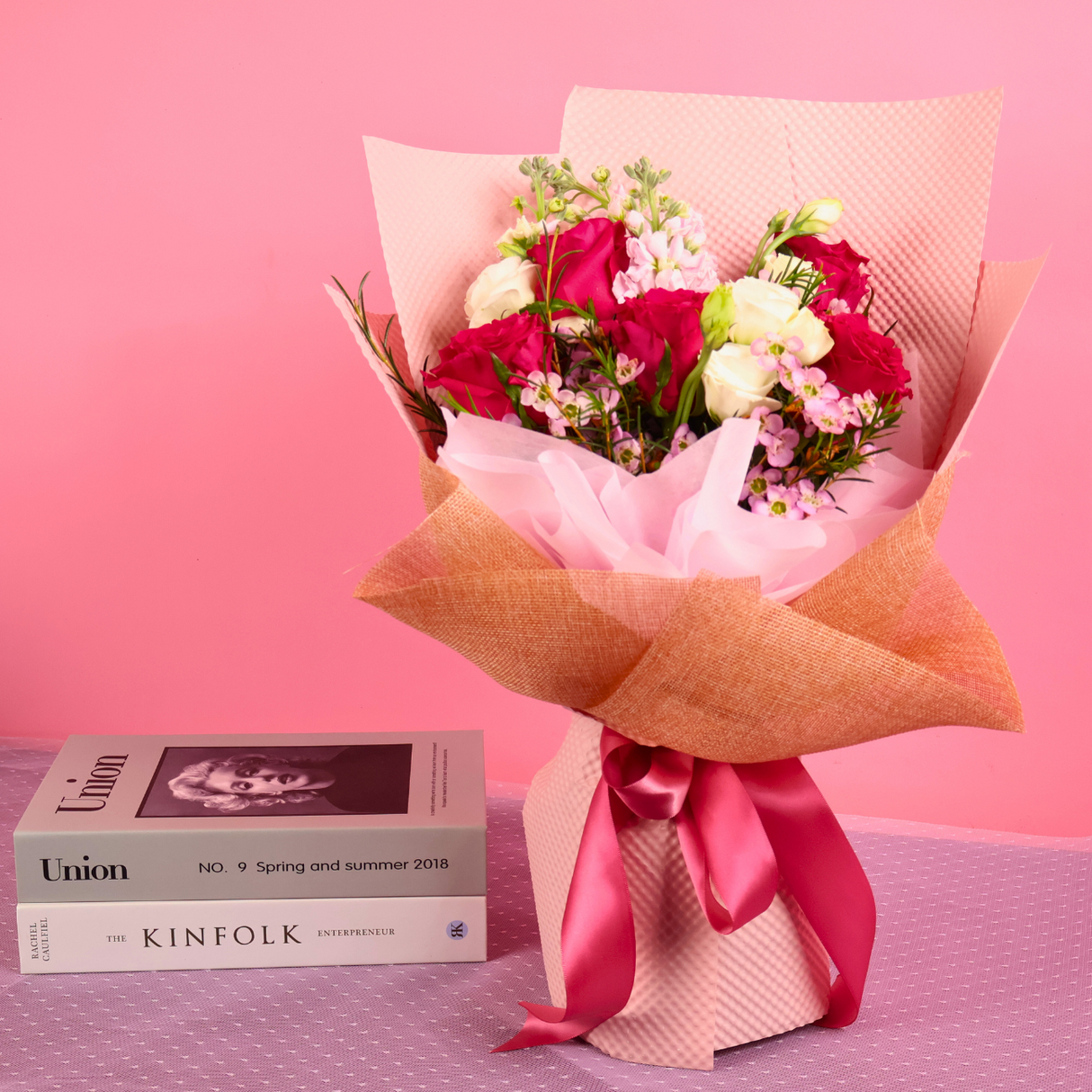 Lush Femme (5 Roses, 5 Mattiolas)- Flower Bouquet