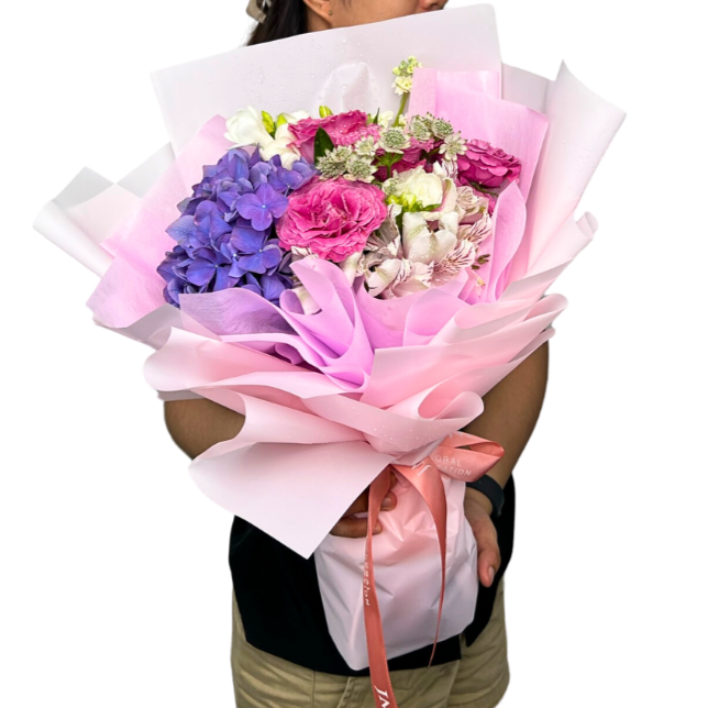 Maisie (Hydrangea, Mattiola, Rose Spray) - Flower Bouquet