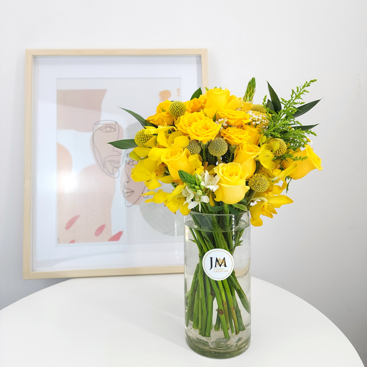 marie Yellow Roses Vase Arrangement Birthday Flower Bouquet Singapore