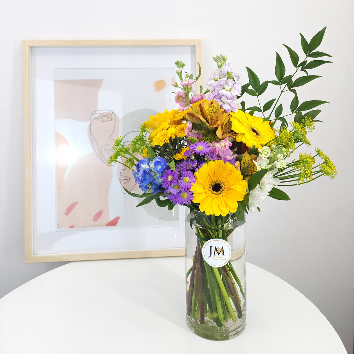 maritza Blue and Yellow Vase Arrangement Birthday Flower Bouquet Singapore