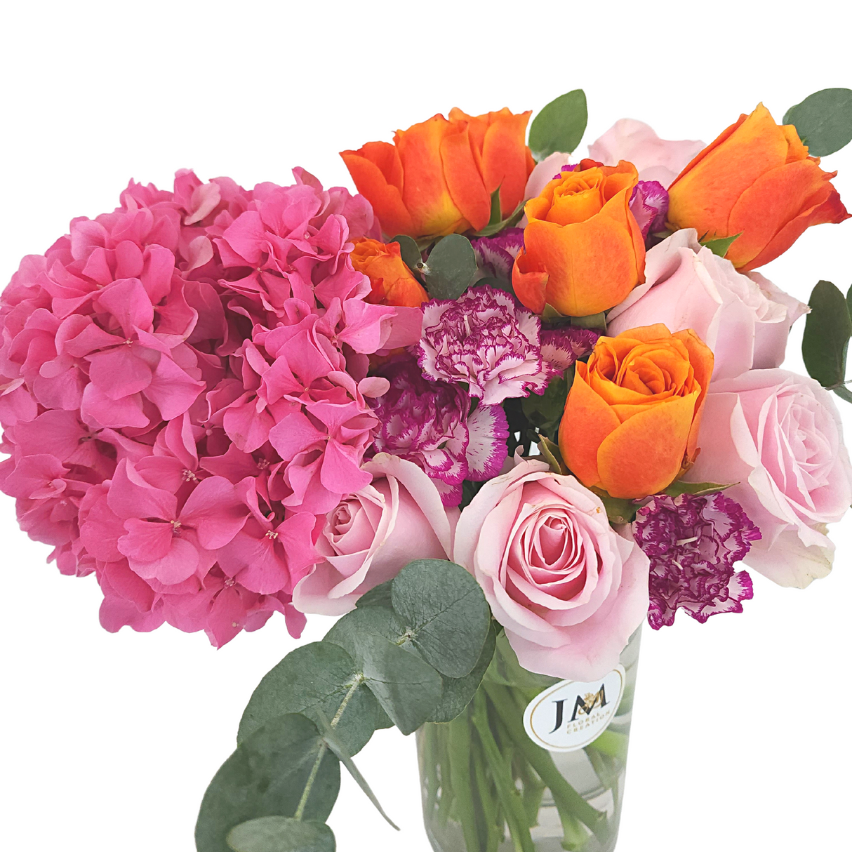 maya Hydrangea & Roses Vase Arrangement Birthday Flower Bouquet Singapore