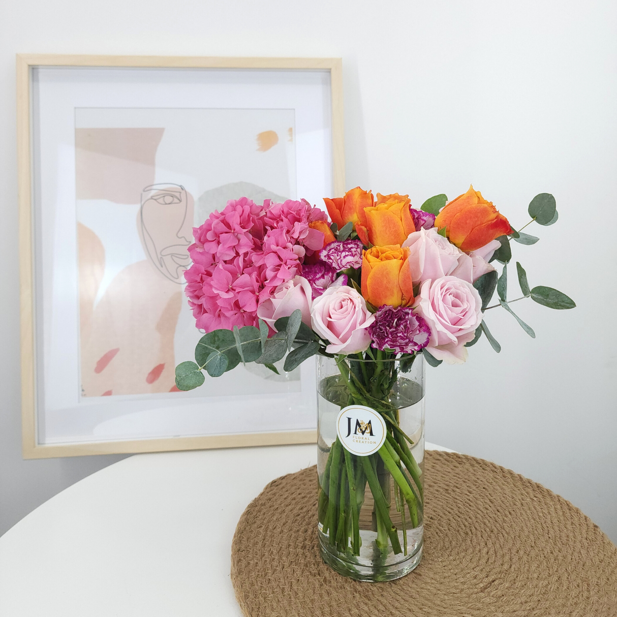 maya Hydrangea & Roses Vase Arrangement Birthday Flower Bouquet Singapore