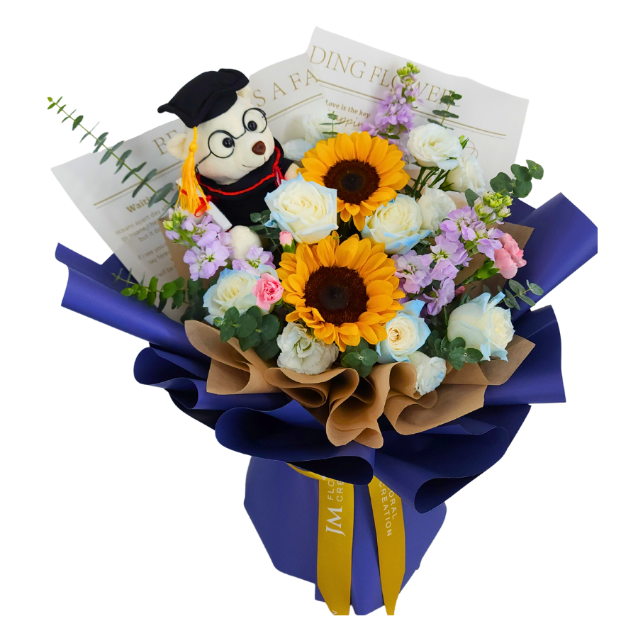 Milestone Memories (2 Sunflower, 5 Roses) - Flower Bouquet