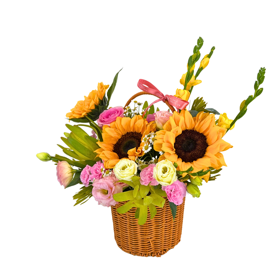 Odette (Sunflower, Roses, Freesia) - Flower Basket