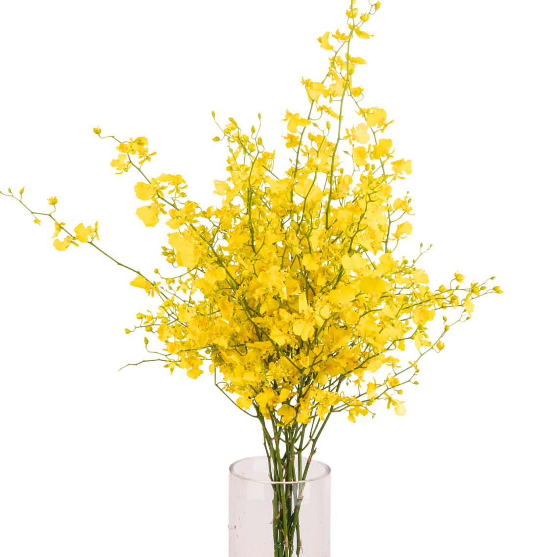 Yellow artificial flower bouquet in vase.