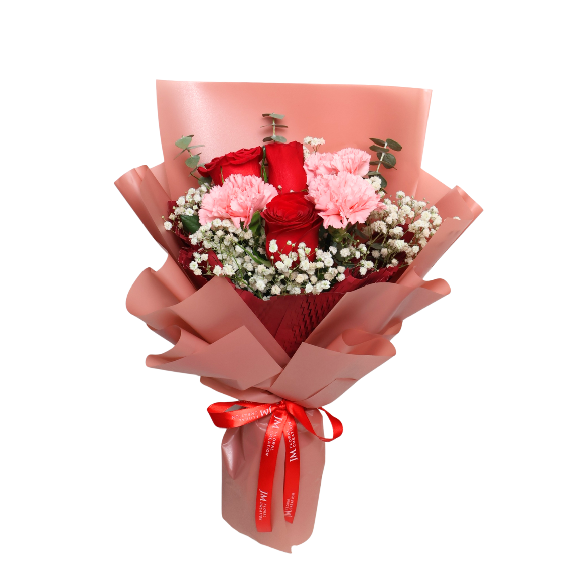 Pink flower bouquet with garden roses.