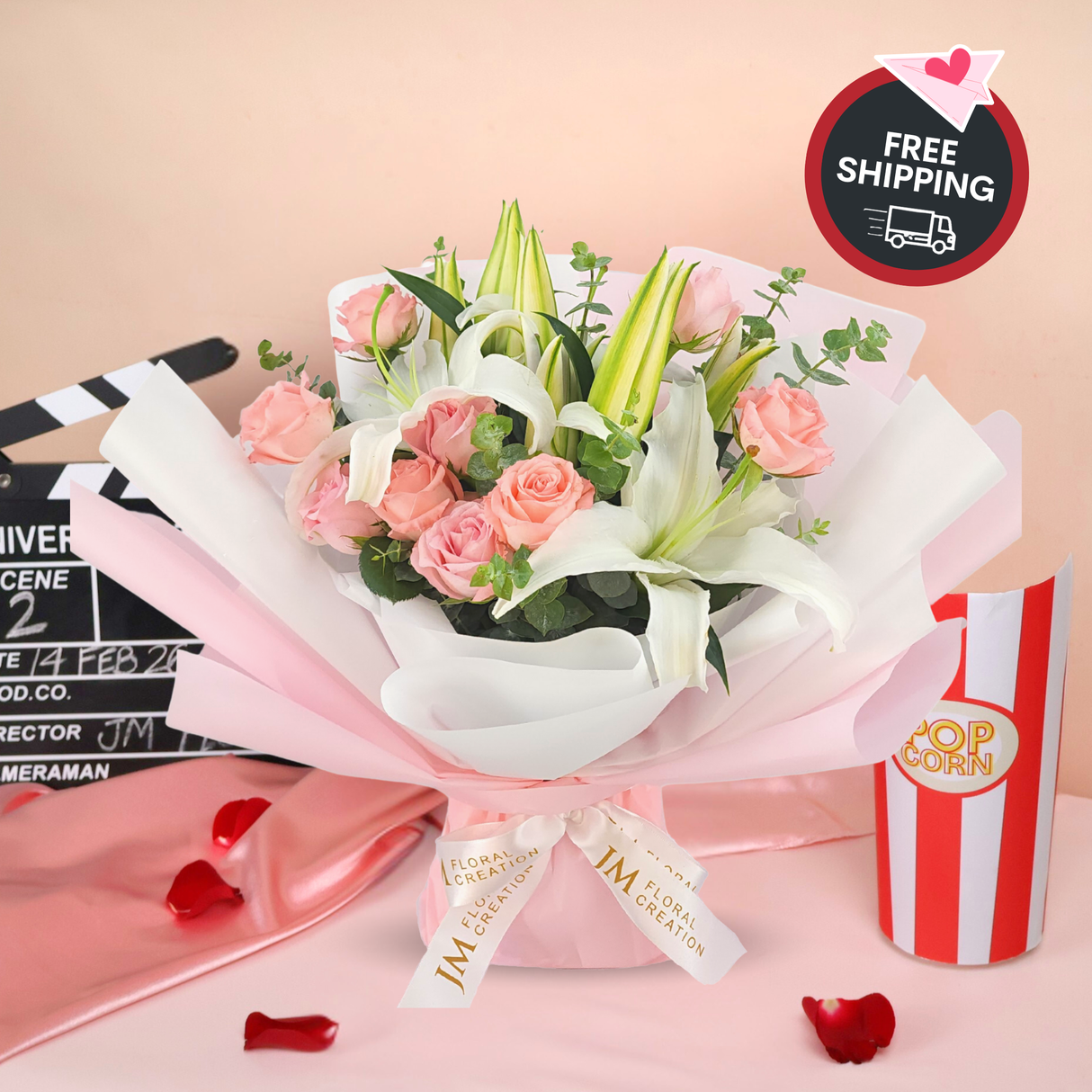 Anneliese (9 Roses & Lilies) - Valentine Flower Bouquet