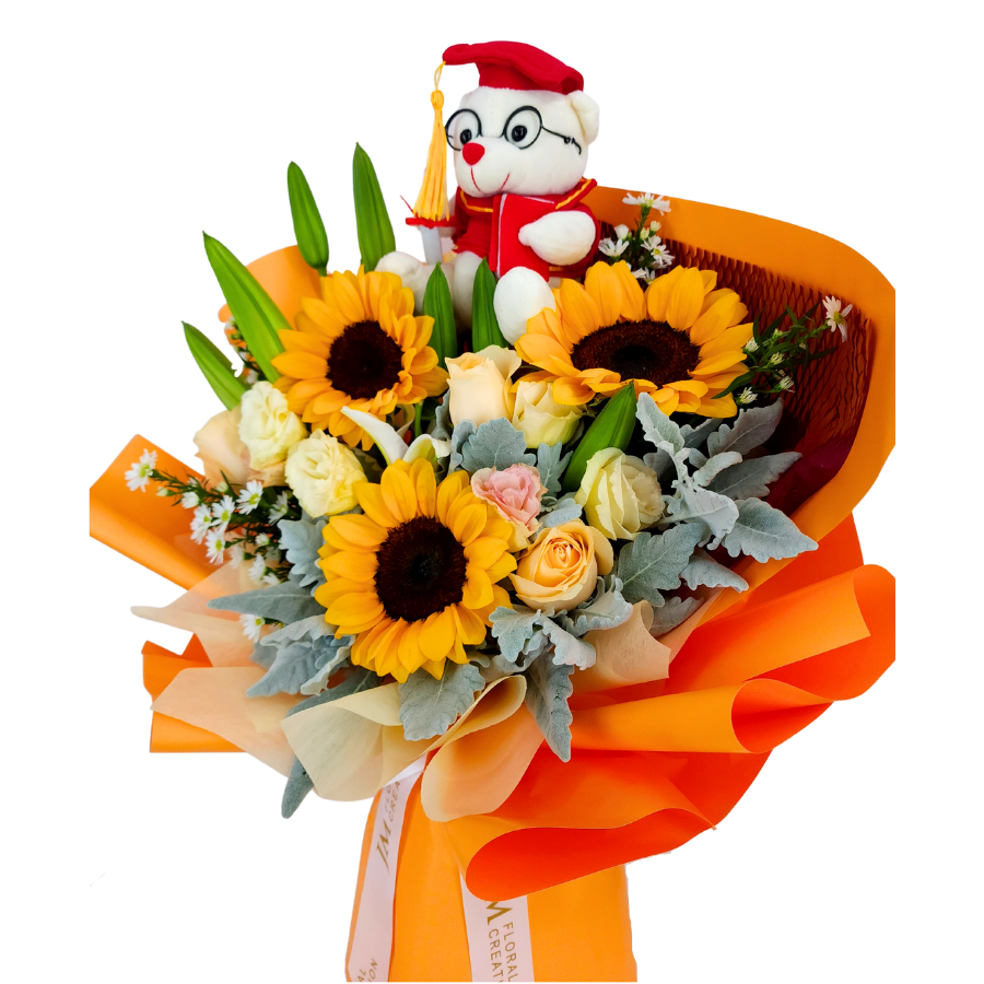 Path to Success (3 Sunflower, 3 Roses, 2 Lilies) - Flower Bouquet
