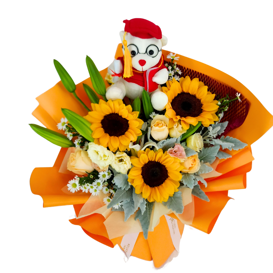 Path to Success (3 Sunflower, 3 Roses, 2 Lilies) - Flower Bouquet