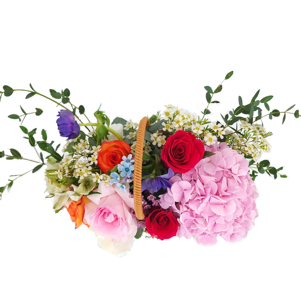 paulina Roses & Hydrangeas Korean-Style Basket Arrangement Birthday Flower Bouquet Singapore