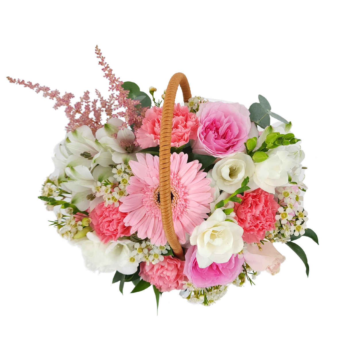 pearl Pink Roses & Carnations Korean-Style Basket Arrangement Birthday Flower Bouquet Singapore