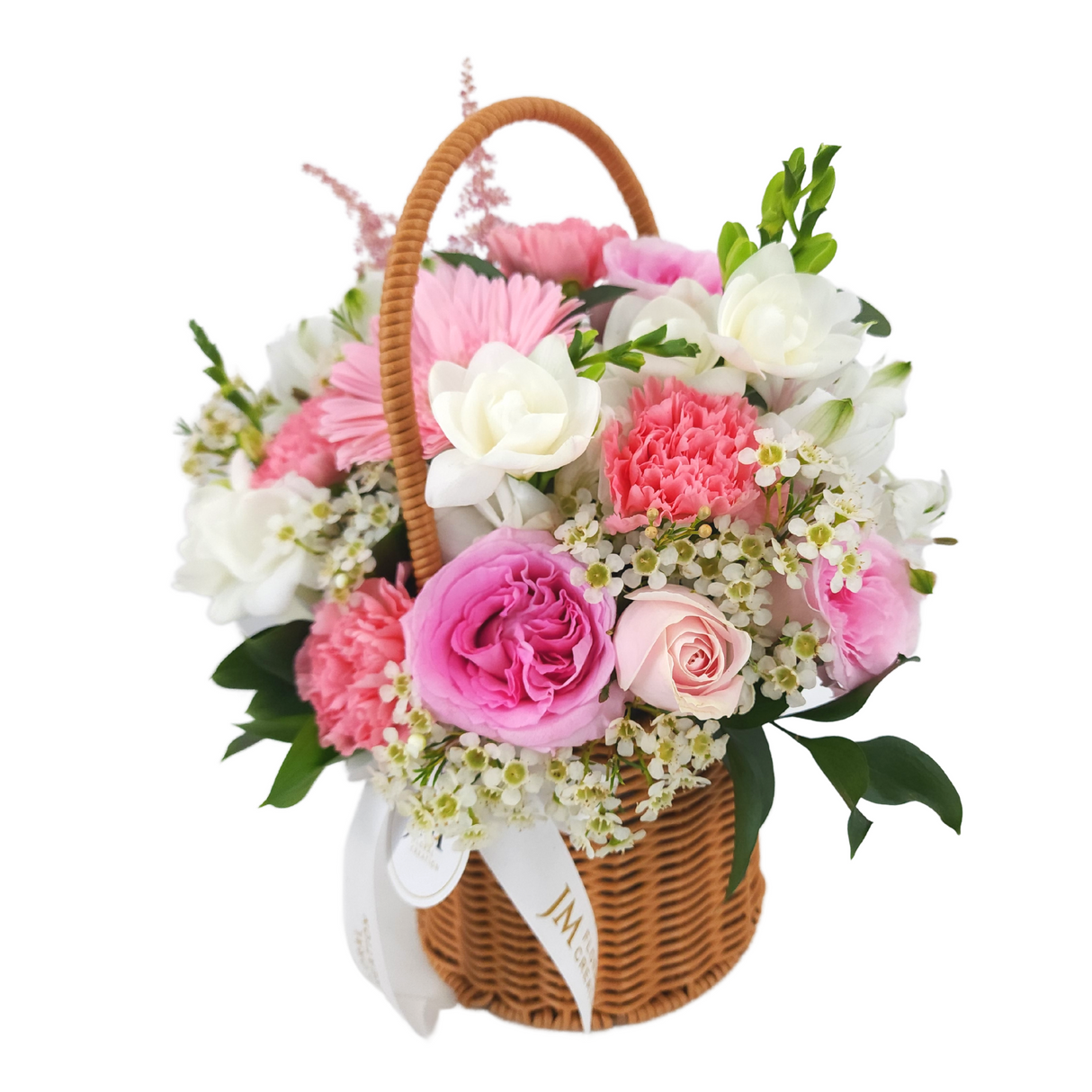pearl Pink Roses & Carnations Korean-Style Basket Arrangement Birthday Flower Bouquet Singapore