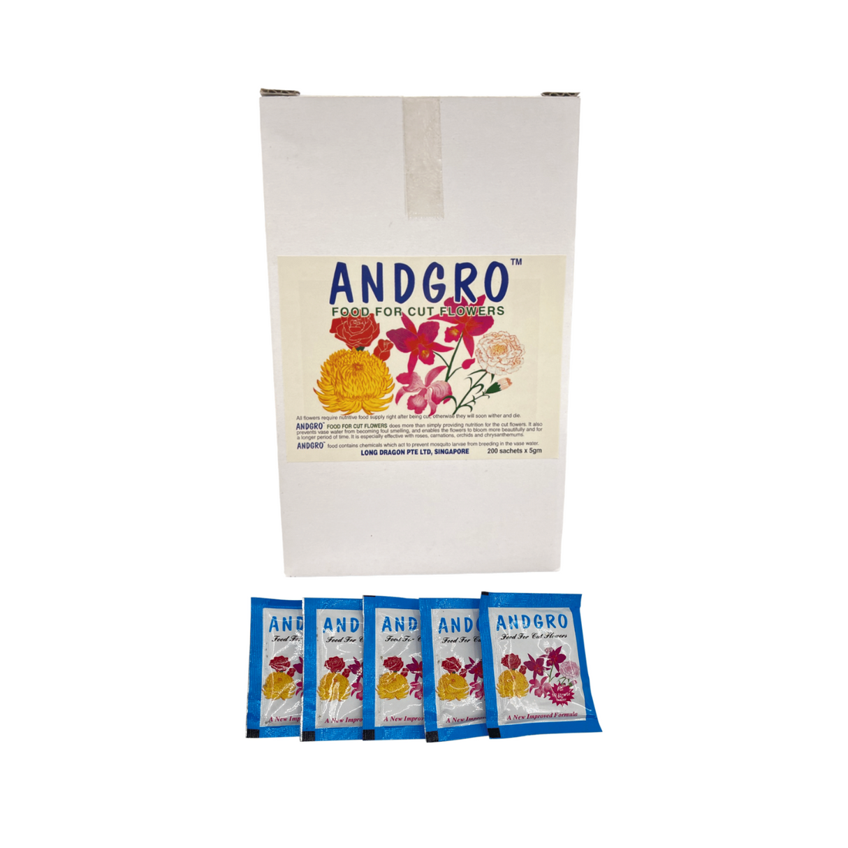 Packaging label for ANDGRO™ food for cut flowers.