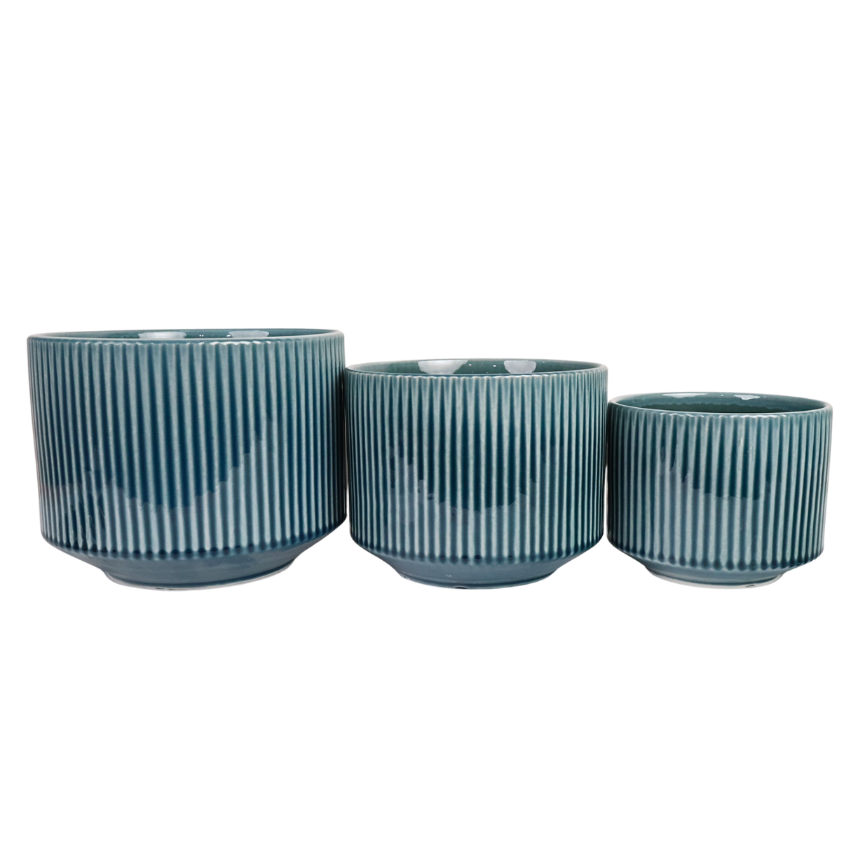 Deep Teal Ribbed Ceramic Pot