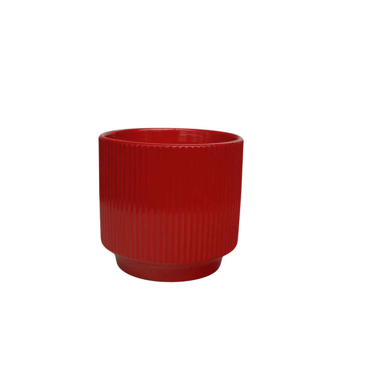 Ribbed Red Ceramic Pot