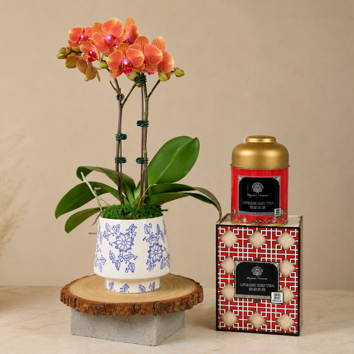Rouge Blossom (1 Double Stalk) - Orchid Gift Set