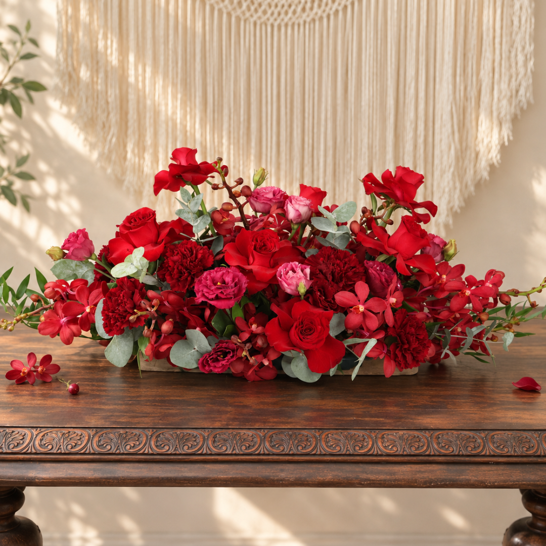 Crimson Elegance (Roses, Carnations) - Table Arrangement
