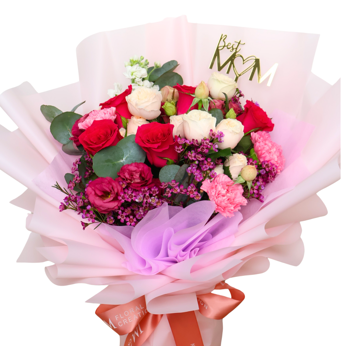 Radiant Dove (3 Carnations, 5 Roses) - Flower Bouquet