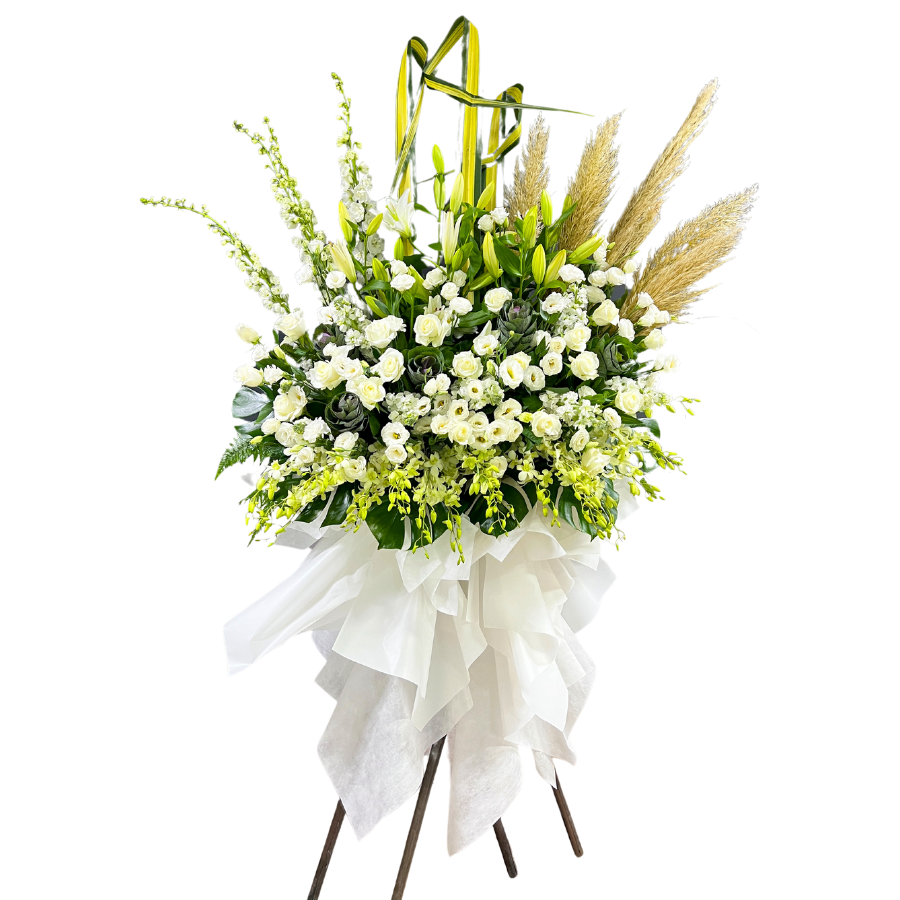 Flower bouquet with artificial roses and Ikebana arrangement.