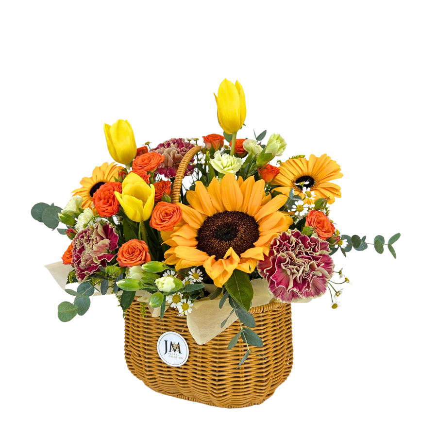 Roselyn (Sunflower, Tulips, Carnation) - Flower Basket
