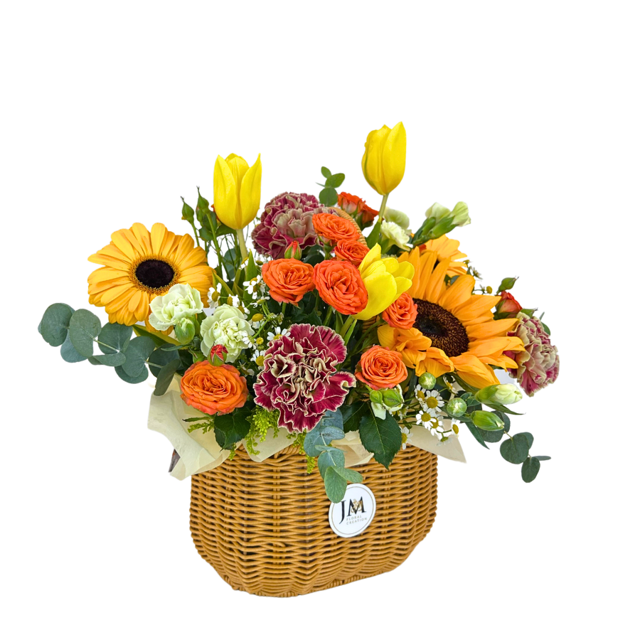 Roselyn (Sunflower, Tulips, Carnation) - Flower Basket