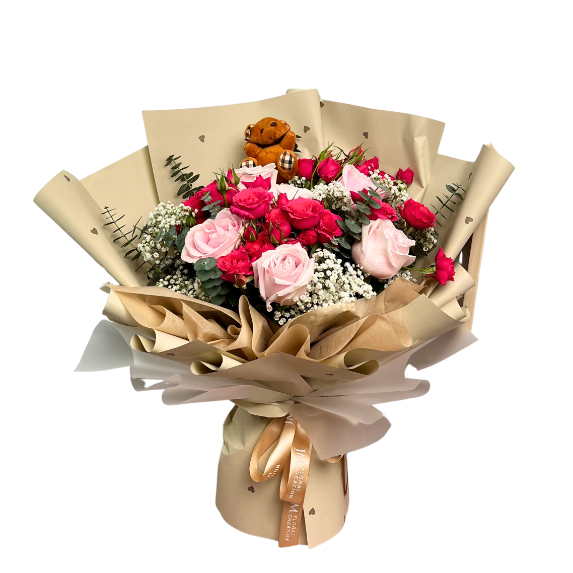 Oral floral creation with pink garden roses.