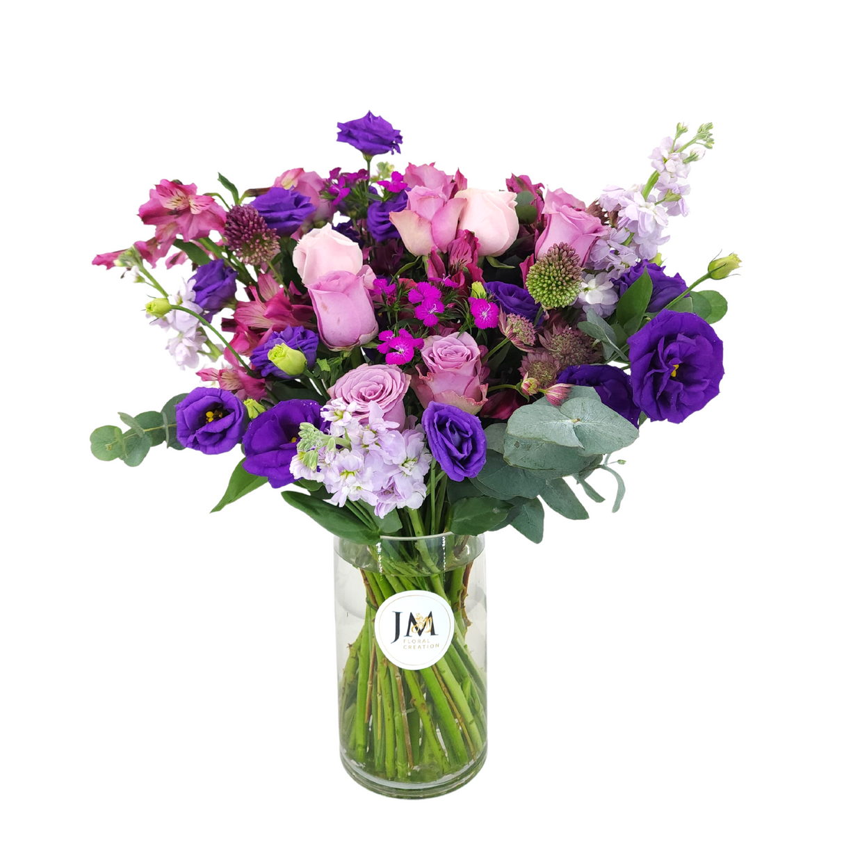 sienna Purple Roses And Carnations Vase Arrangement Birthday Flower Bouquet Singapore