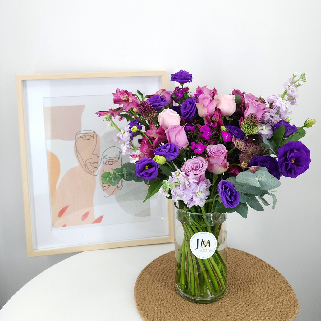 sienna Purple Roses And Carnations Vase Arrangement Birthday Flower Bouquet Singapore