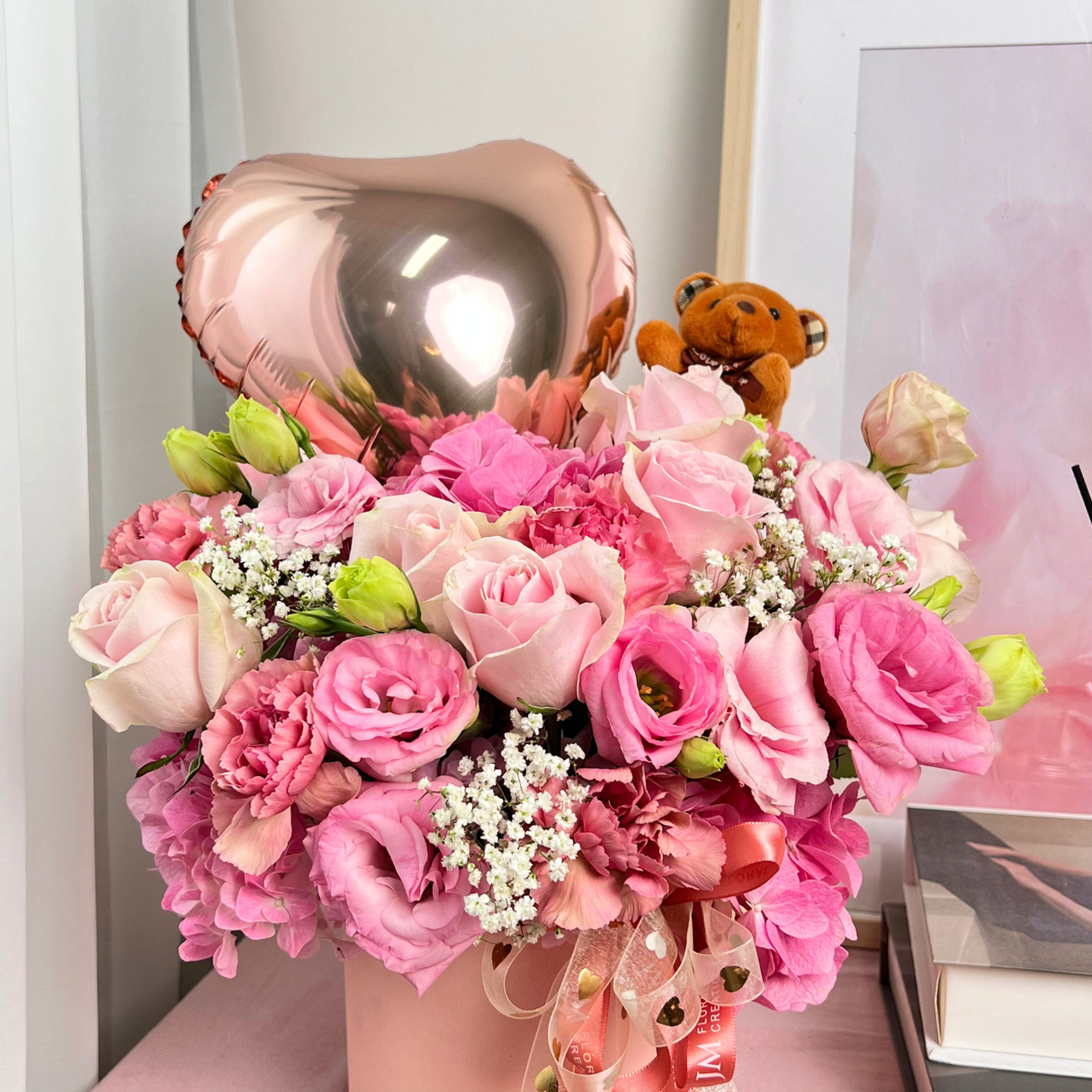 Sweet Embrace (Roses, Hydrangea, Carnation) - Table Flower Arrangement