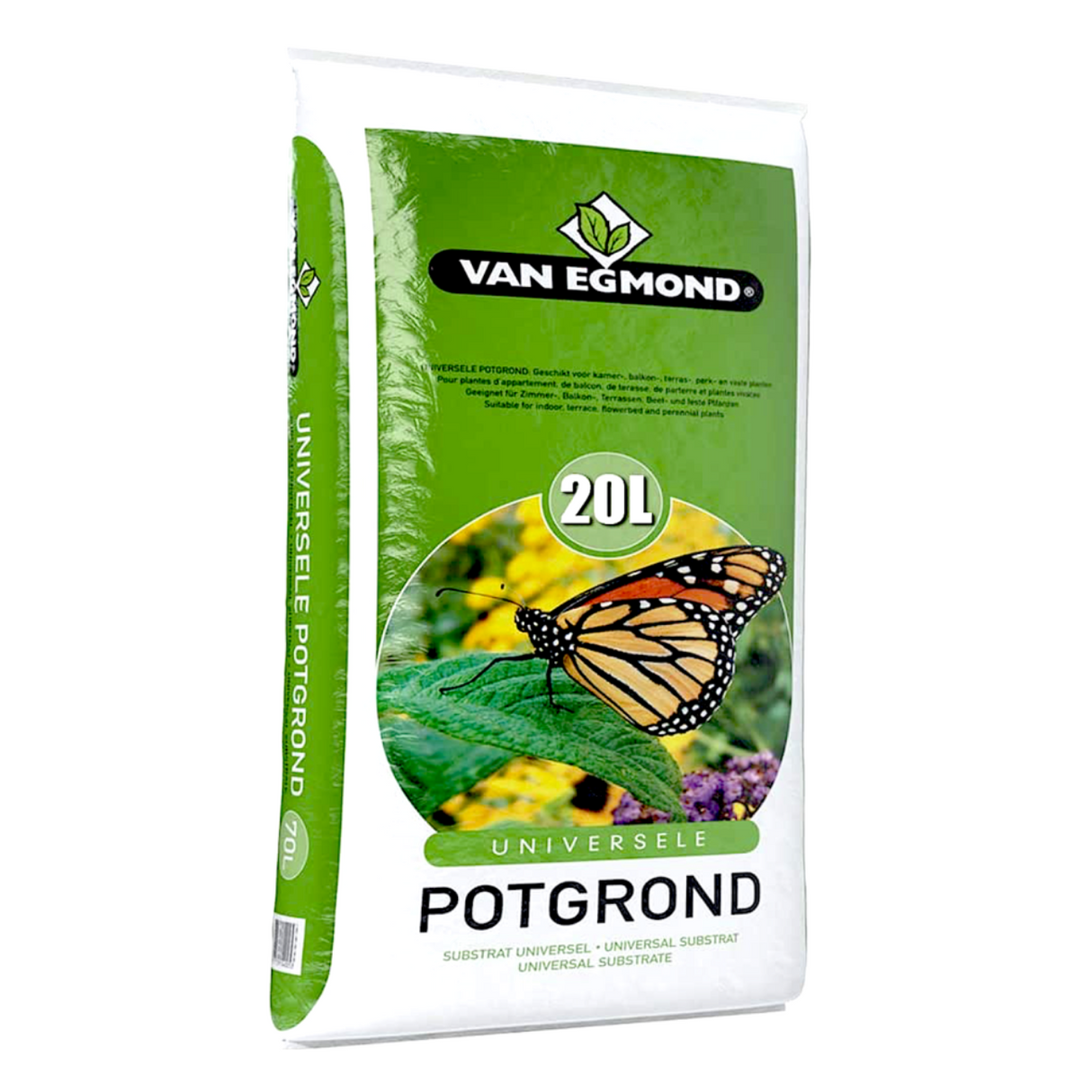 Bagged potting soil with butterfly and moth.